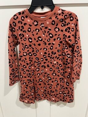 Hanna Andersson Girls' Long Sleeve Leopard Dress- Rust Pink with Black Spots
